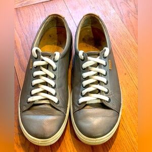 ECCO WOMANS TIE LACE UP BROWN/TAUPE LEATHER SNEAKERS 39.5/US 9